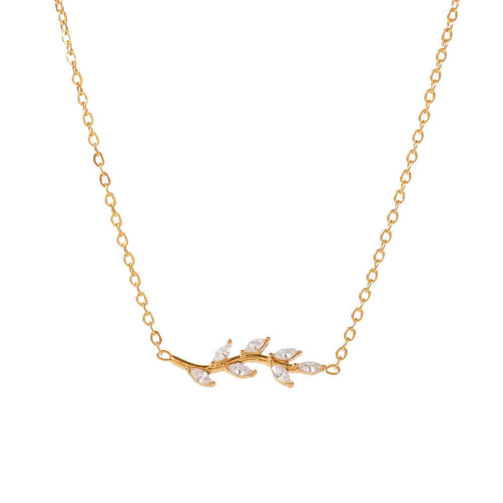 Clear Elegance: Dainty Leaf Necklace in Titanium