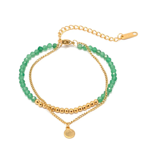 March Birthstone Jade Double Layer Bracelet - Hypoallergenic & Anti-Tarnish