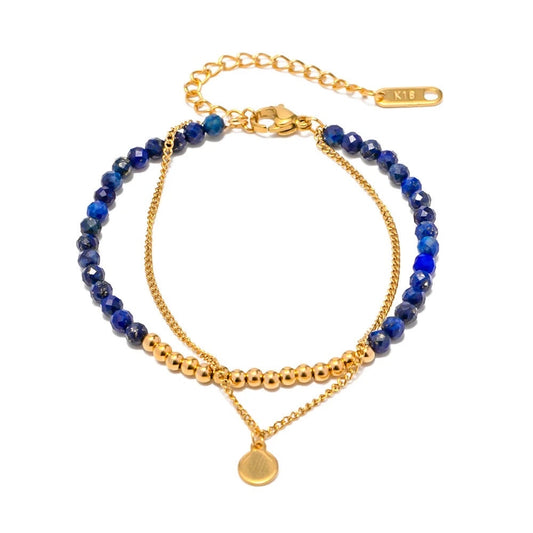 Lapis Lazuli Double Layer Bracelet - September Birthstone, Royal Blue Elegance, Hypoallergenic & Anti-Tarnish